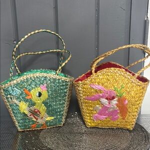 Set of 2 Vintage Straw Easter Purses